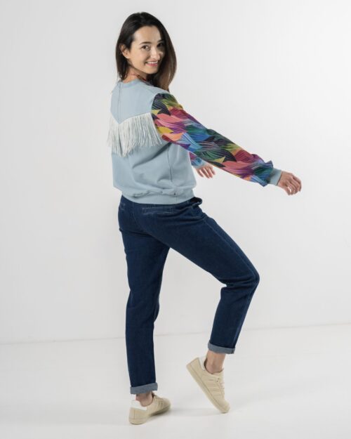 COLORFUL WAVES FRINGES SWEATSHIRT, CLASSIC SWEATSHIRT, FRINGES, FESTIVAL OUTFIT, COTTON SWEATSHIRT, HANDMADE , SLOW FASHION BRAND