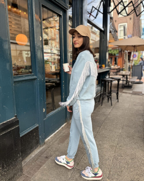 LIGHT BLUE FRINGES SWEATSHIRT, CLASSIC SWEATSHIRT, FRINGES, FESTIVAL OUTFIT, COTTON SWEATSHIRT, HANDMADE , SLOW FASHION BRAND