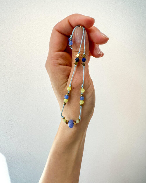 BRACELET, SILK STRING BRACELET, NATURAL STONE, AGATE, CAT EYE, CHALCEDONY, LAPIS AZURE, STANLESS STEEL, HEMATITE, HANDMADE