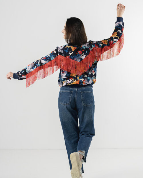 COLORFUL BIRDS FRINGES SWEATSHIRT, JAPANES STYLE, CLASSIC SWEATSHIRT, FRINGES, FESTIVAL OUTFIT, COTTON SWEATSHIRT