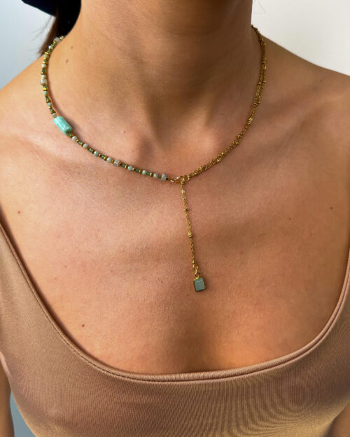 NECKLACE , CHALCEDONY PENDANT, AMAZONITE,HEMATITE, ,  NATURAL STONE JEWELRY, STONE NECKLACE, HANDMADE