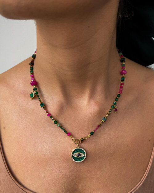 NECKLACE , MALACHITE, AGATE,AVENTURINE, GARNET, HEMATITE, STAINLESS STEEL, NATURAL STONE JEWELRY, STONE NECKLACE, HANDMADE