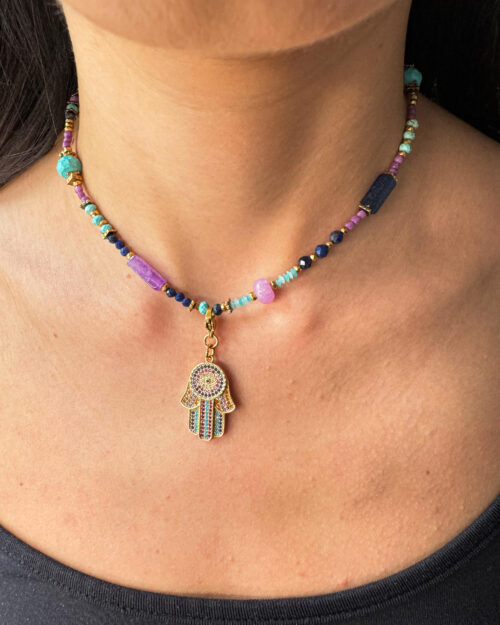 NECKLACE , AMETHYST LAPIS AZURE, TURQUOISE, AGATE,AMAZONITE, HEMATITE, STAINLESS STEEL, NATURAL STONE JEWELRY, STONE NECKLACE, HANDMADE