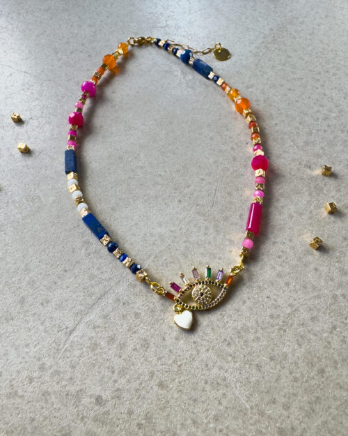 NECKLACE, LAPIS AZURE, AGATE, HEMATITE, LAVA, STAINLESS STEEL, NATURAL STONE JEWELRY, STONE NECKLACE, HANDMADE